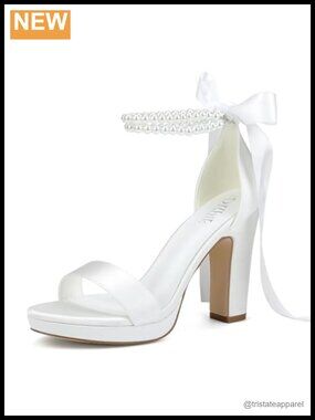 Platform Heels Wedding Shoes for Bride Pearl Heels Open Toe Bridal Heeled
